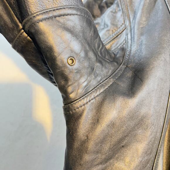 Colebrook Co. Lined Leather Coat Men's Large Drawstring Waist Cinch Zip & Snap - Picture 11 of 16